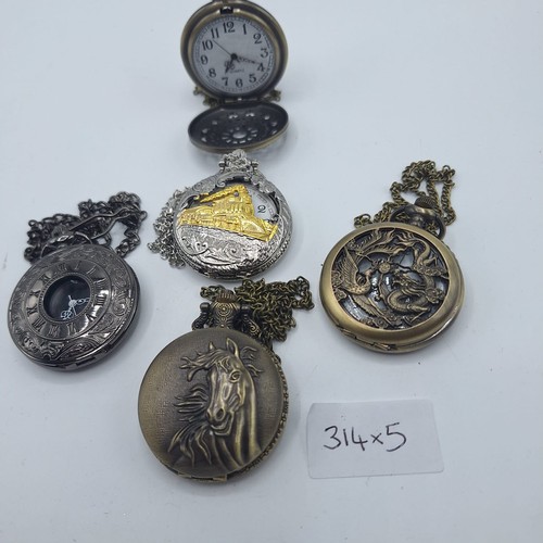 314 - Boxed Assorted Pocket Watches With Chains x5
