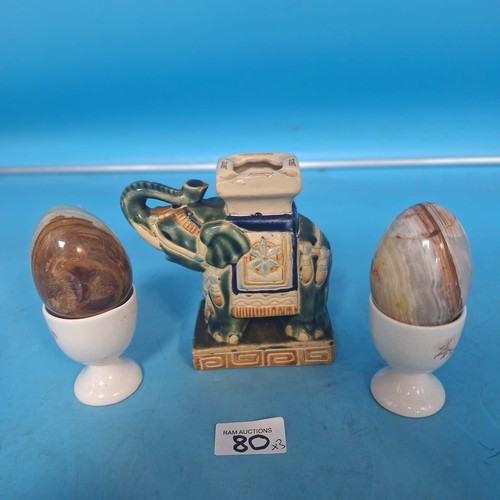 80 - Chinese Elephant and 2 Marble Eggs In Cups