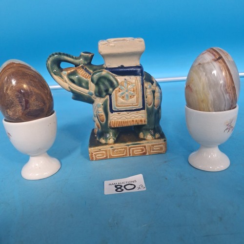 80 - Chinese Elephant and 2 Marble Eggs In Cups
