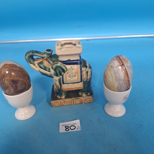 80 - Chinese Elephant and 2 Marble Eggs In Cups