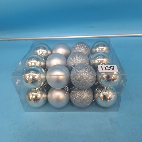 109 - 24 Assorted Silver Christmas Tree Baubles