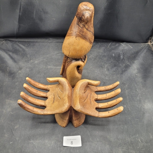 8 - A Carved Wooden Folk Art Sculpture of a Bird and Hands