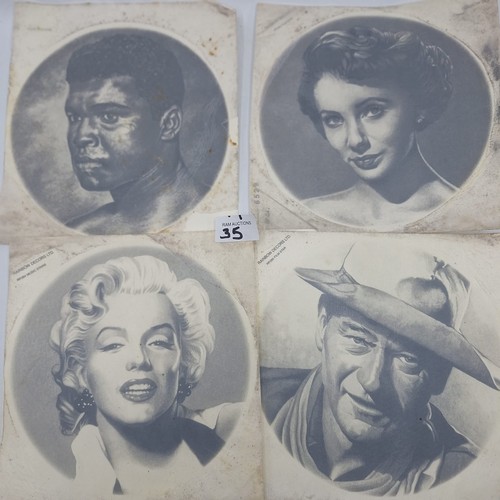 35 - Vintage/Retro Transfers From The Ceramic Industry x4 To Include J Wayne, M Monroe and Others