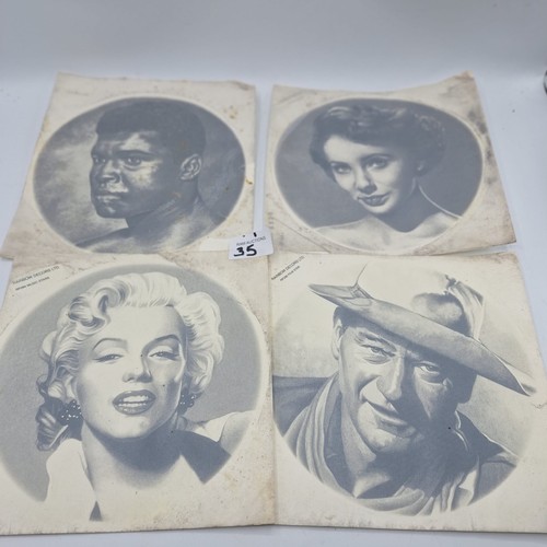 35 - Vintage/Retro Transfers From The Ceramic Industry x4 To Include J Wayne, M Monroe and Others