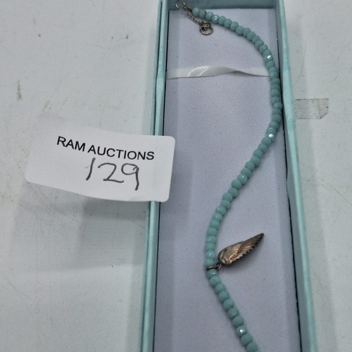 129 - 925 SILVER AND NATURAL STONE NECKLACE WITH ANGEL WINGS