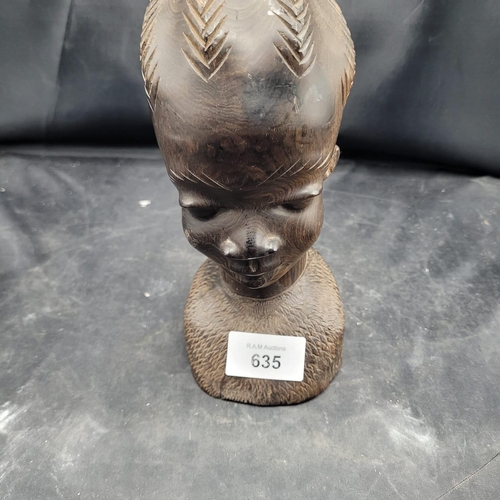 635 - Vintage African Hand Carved Tribal Ebony Wood Bust
