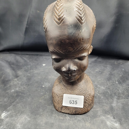 635 - Vintage African Hand Carved Tribal Ebony Wood Bust