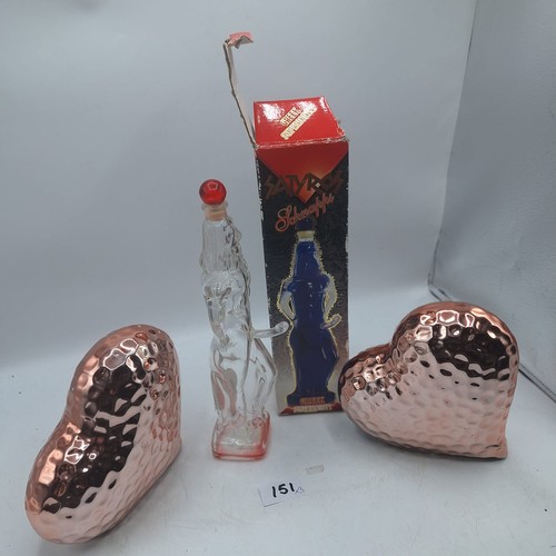 151 - Boxed Naughty Bottle and 2 Coppered Hearts
