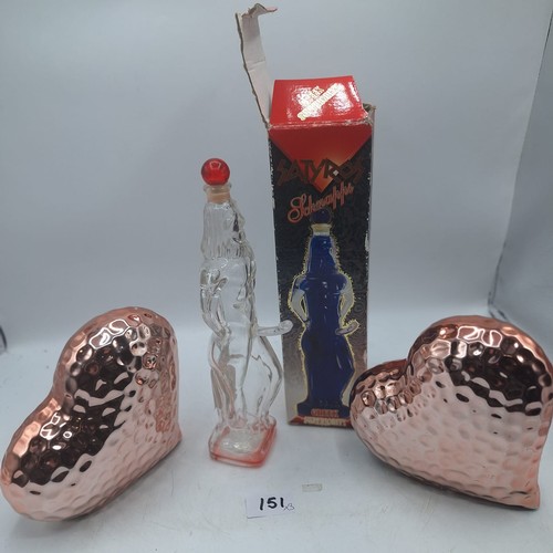 151 - Boxed Naughty Bottle and 2 Coppered Hearts