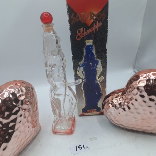 151 - Boxed Naughty Bottle and 2 Coppered Hearts
