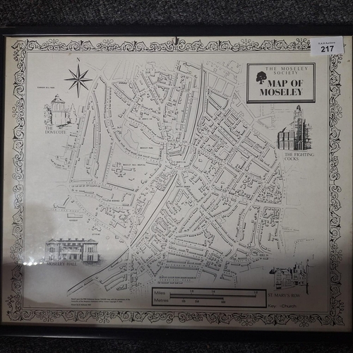217 - FRAMED MAP OF MOSELY PARK 1980'S
