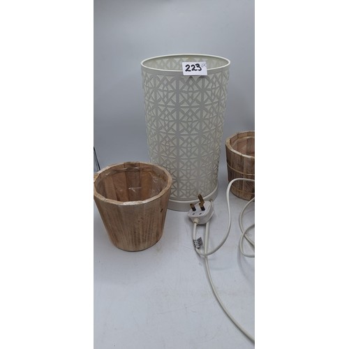 223 - Modern Cut Metal Lamp and 3 Wooden Planters