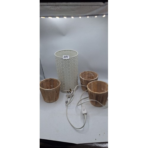223 - Modern Cut Metal Lamp and 3 Wooden Planters
