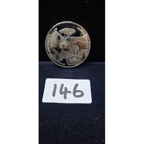 146 - Endangered Animal Series Silver Plated Coin Black Rhinoceros