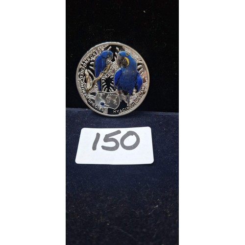 150 - Endangered Animal Series Silver Plated Coin Hyacinth Macaw