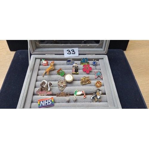 33 - Tray of Collectibles, Pins, Rings and Earrings