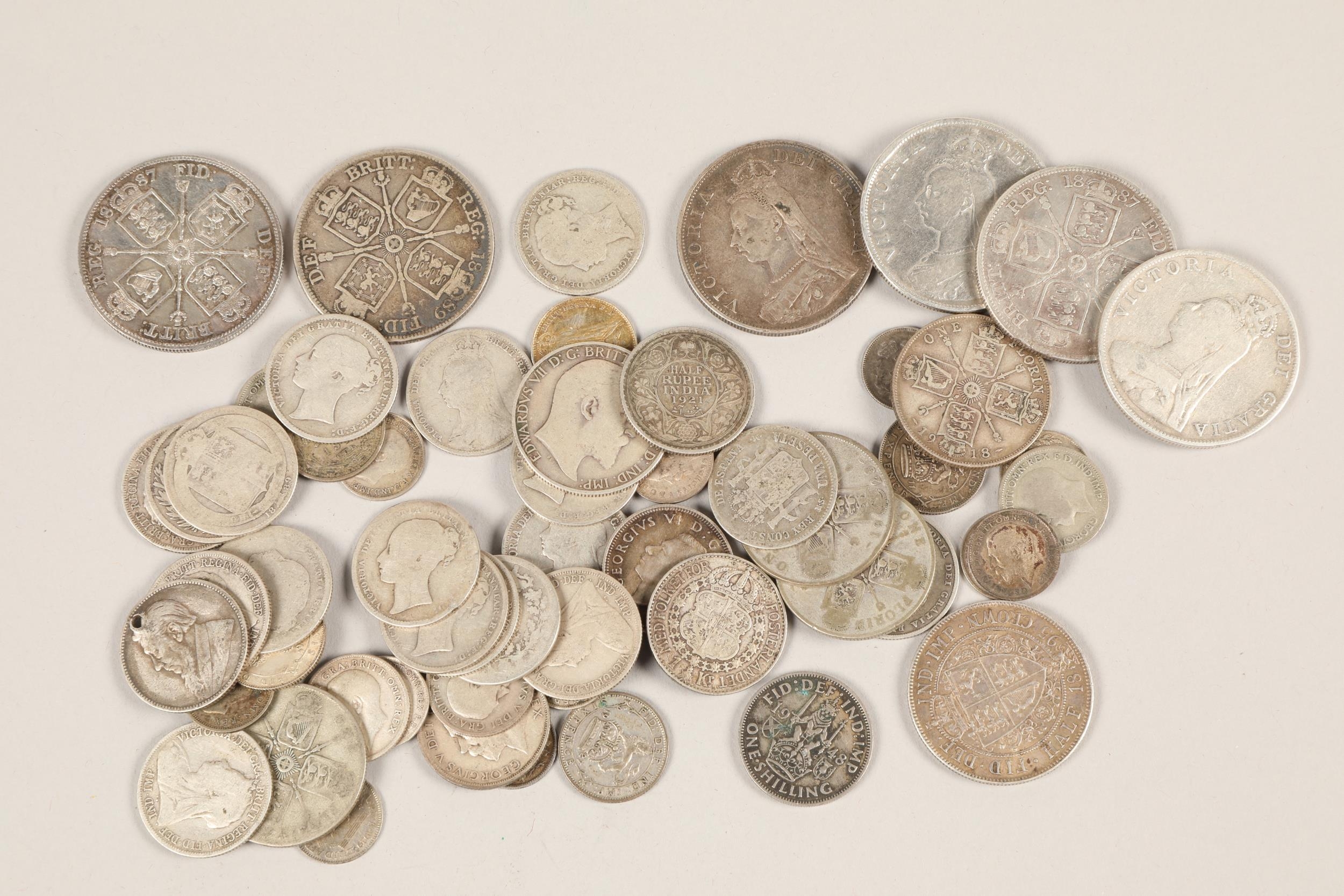 An assortment of Victorian and later British silver coins