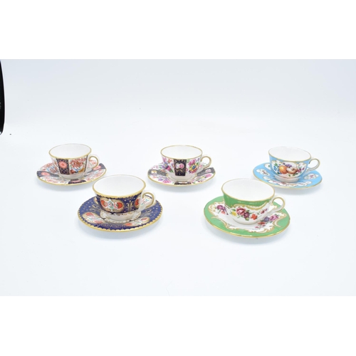 1 - Royal Worcester Miniature Cups and Saucers: Blue Panelled Floral, Wheatsheaf, Marchiones of Huntley,... 