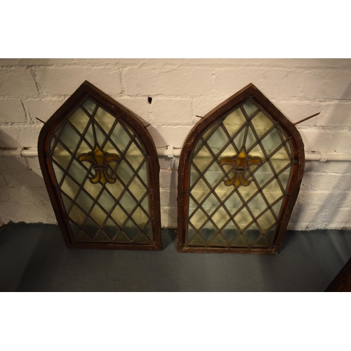 100 - 19th century arched gothic church leaded windows (probably from a Welsh chapel)(2)