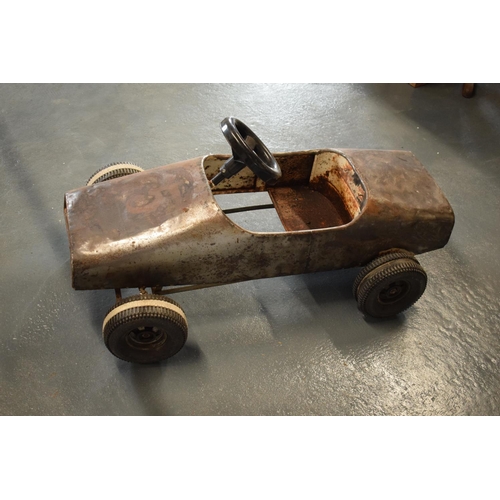 104 - 1950s metal Childs pedal car (stripped back to metalwork)
