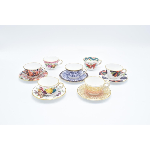 2 - Royal Worcester Miniature Cups and Saucers: Cut Fruit white, George III, Boldimars, the fan, Royal L... 