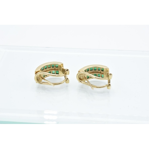 201 - 9ct gold earrings with emeralds and diamonds, 3.9 grams total (stamped 375)