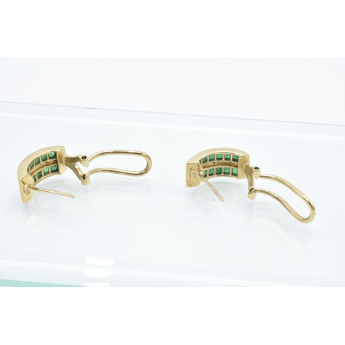 201 - 9ct gold earrings with emeralds and diamonds, 3.9 grams total (stamped 375)