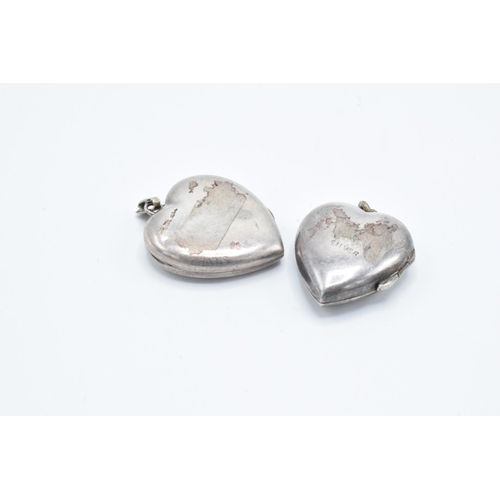 221 - 2 Silver heart shaped lockets: stamped silver