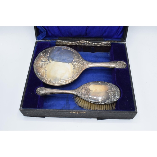 230 - Boxed Silver 3-piece dressing table set (Birmingham 1912)