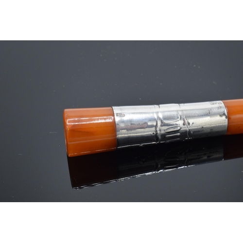 237 - Boxed silver and amber cigar holder: 8cm long (no hallmark)