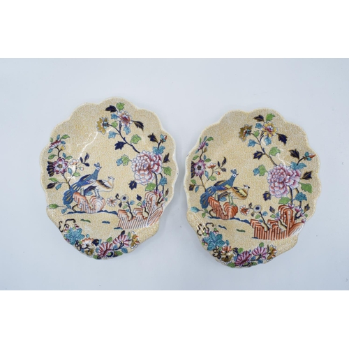 27 - Spode pair of Peacock and Peony shell dishes (2)