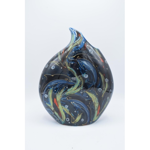 36 - Anita Harris Art Pottery large teardrop vase of blue dolphins