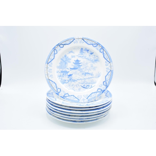 8 - Grainger & Co (Worcester) blue and white 19th century Blue Willow 8 inch side plates (8)