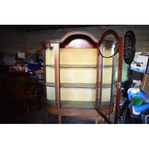 334 - Edwardian inlaid double fronted glass display cabinet