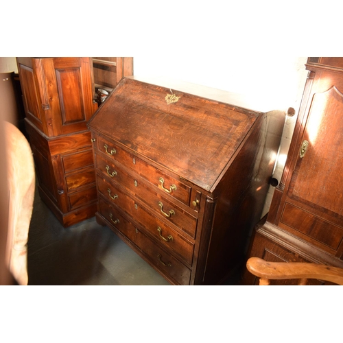 351 - Georgian oak bureau with brass fixtures