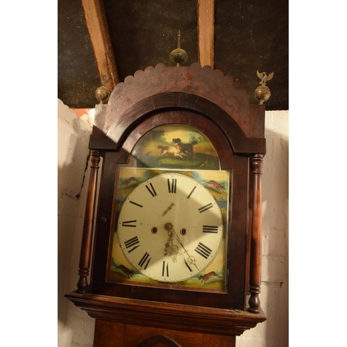 354 - Victorian Grandfather clock, possibly from Sale, Manchester with hunting scenes