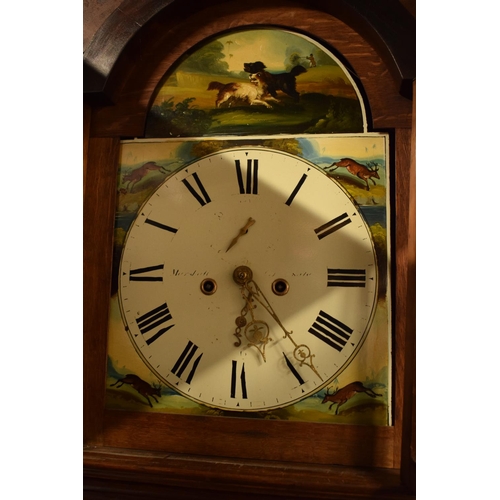 354 - Victorian Grandfather clock, possibly from Sale, Manchester with hunting scenes