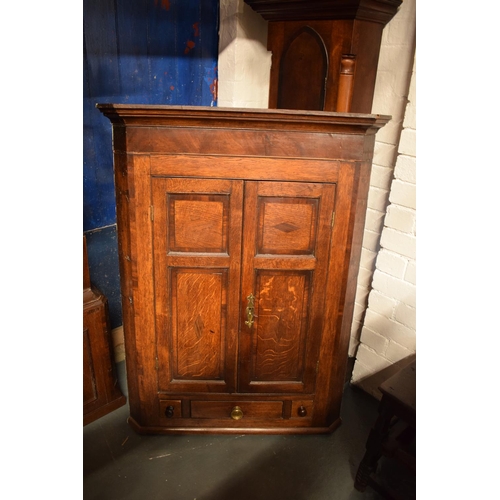 355 - Large Georgian oak corner cabinet with bottom drawer