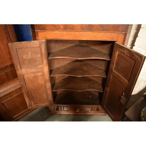 355 - Large Georgian oak corner cabinet with bottom drawer