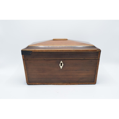 106 - Rosewood tea caddy with boxwood stringing inlay complete with original caddies and an associated mix... 