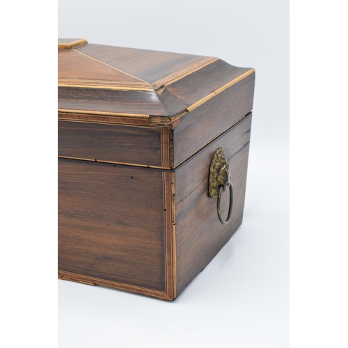 106 - Rosewood tea caddy with boxwood stringing inlay complete with original caddies and an associated mix... 