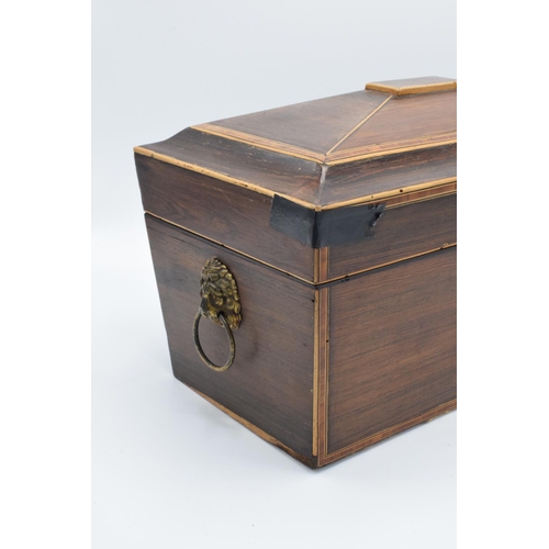 106 - Rosewood tea caddy with boxwood stringing inlay complete with original caddies and an associated mix... 