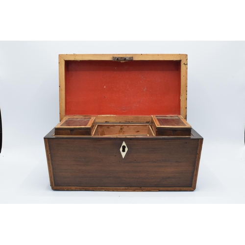 106 - Rosewood tea caddy with boxwood stringing inlay complete with original caddies and an associated mix... 