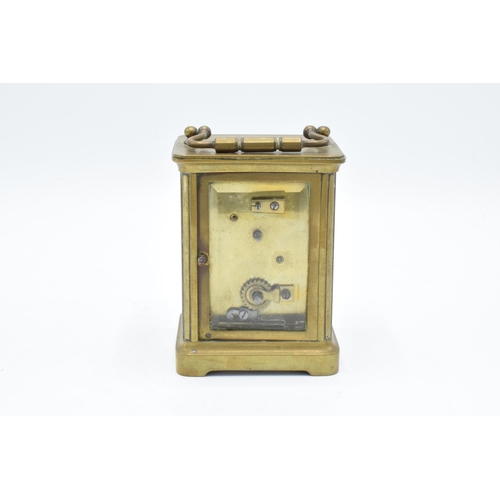 109 - 19th century brass carriage clock with single train movement. Untested condition as no key. Minor ch... 