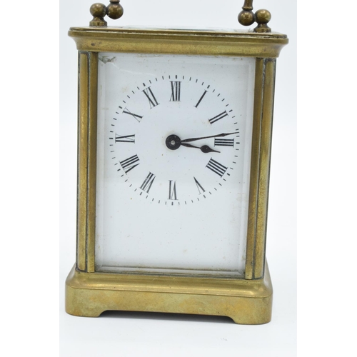 109 - 19th century brass carriage clock with single train movement. Untested condition as no key. Minor ch... 