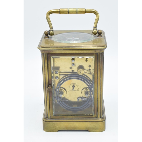 110 - 19th century brass carriage clock with two-train striking movement. When wound up, it doesn't tick, ... 