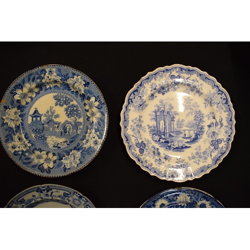 151 - A collection of blue and white plates to include Rogers Elephant pattern, Zebra and Athens together ... 