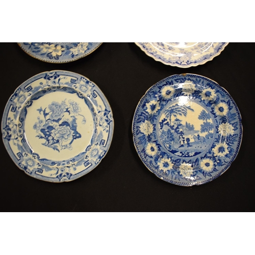 151 - A collection of blue and white plates to include Rogers Elephant pattern, Zebra and Athens together ... 