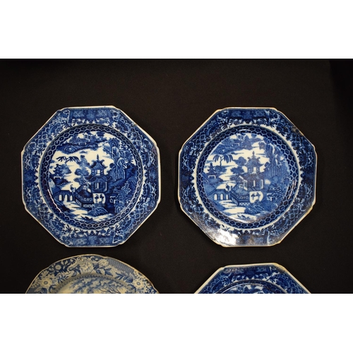 152 - A collection of blue and white plates to include 3 octagonal plate by Joshua Turner and one by Rocki... 