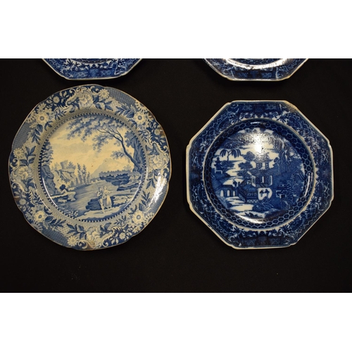 152 - A collection of blue and white plates to include 3 octagonal plate by Joshua Turner and one by Rocki... 